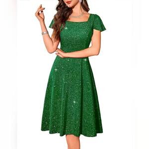 NWOT BeryLove Sparkle Flutter Short Sleeve Formal Party Dress, Medium